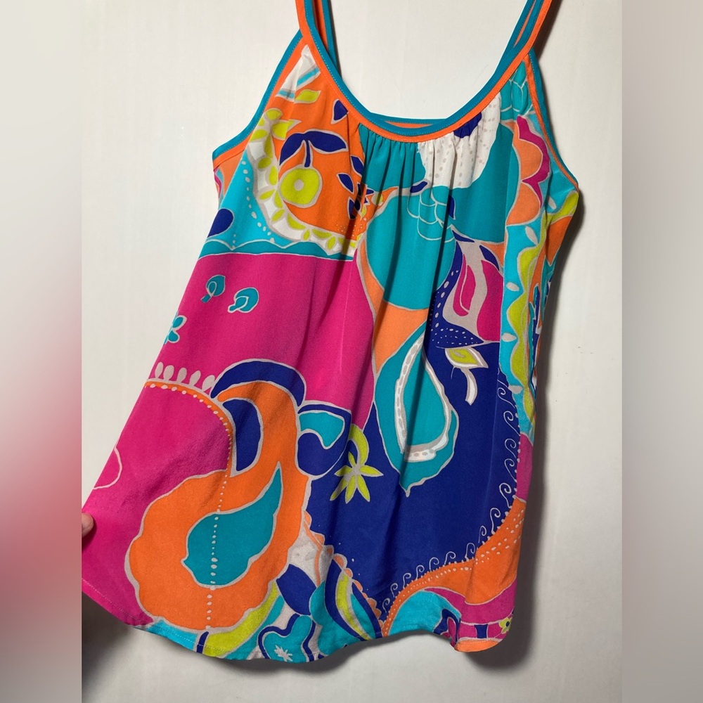 Trina Turk Beach Baller Silk Tank Top Bold Colorful Size Small